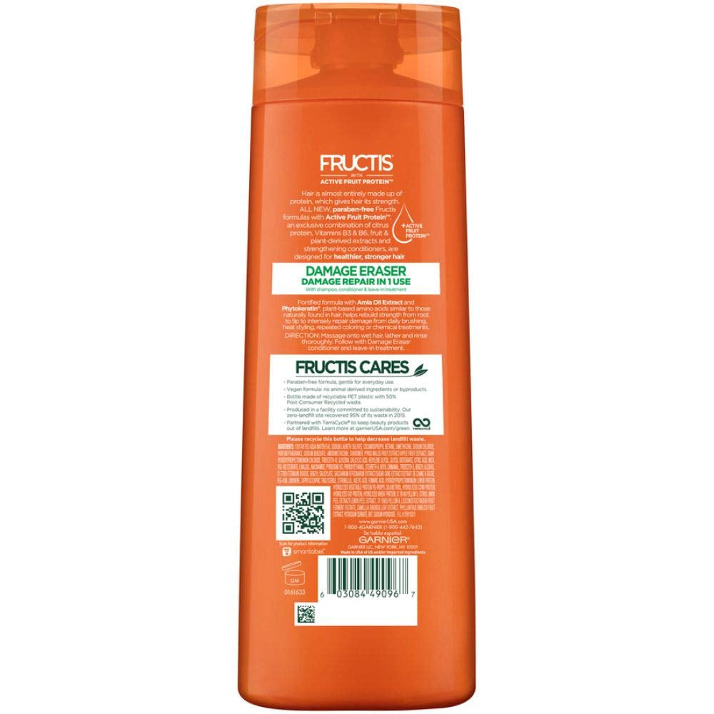 Garnier Fructis Damage Eraser Shampoo – Strength‑Rebuilding Cleanser with Amla Oil & Active Fruit Protein for Damaged Hair