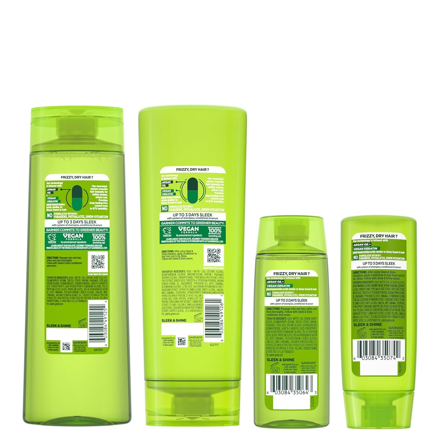 Garnier Fructis Sleek & Shine Shampoo & Conditioner Set – Plant Keratin + Argan Oil, Anti‑Frizz