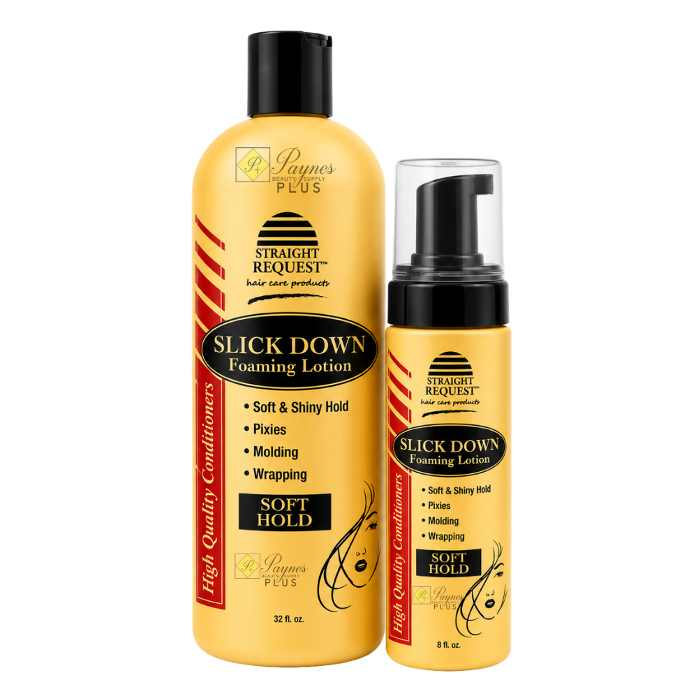 Straight Request Slick Down "Regular Hold" Holiday Duo – 8 fl oz Pump + 32 fl oz Foaming Lotion
