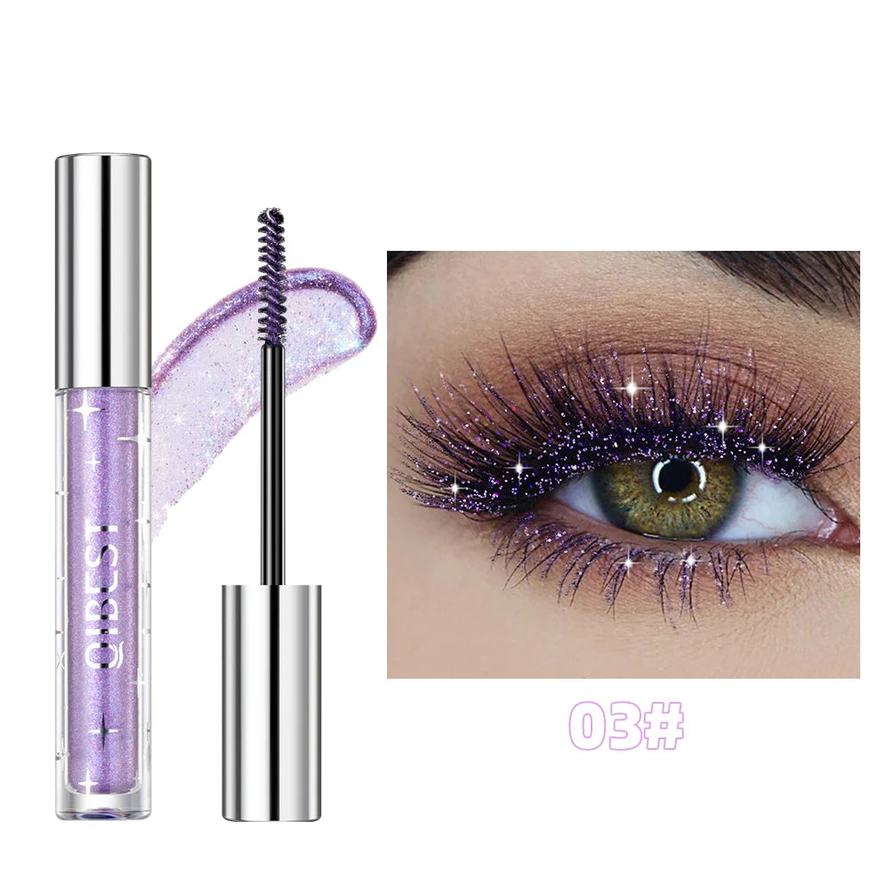 Qibest Glitter Mascara – Diamond Shine, Long‑Lasting Curl, Smudge‑Free, Easy Removal, 3 Sparkling Colors (Model Q2397)
