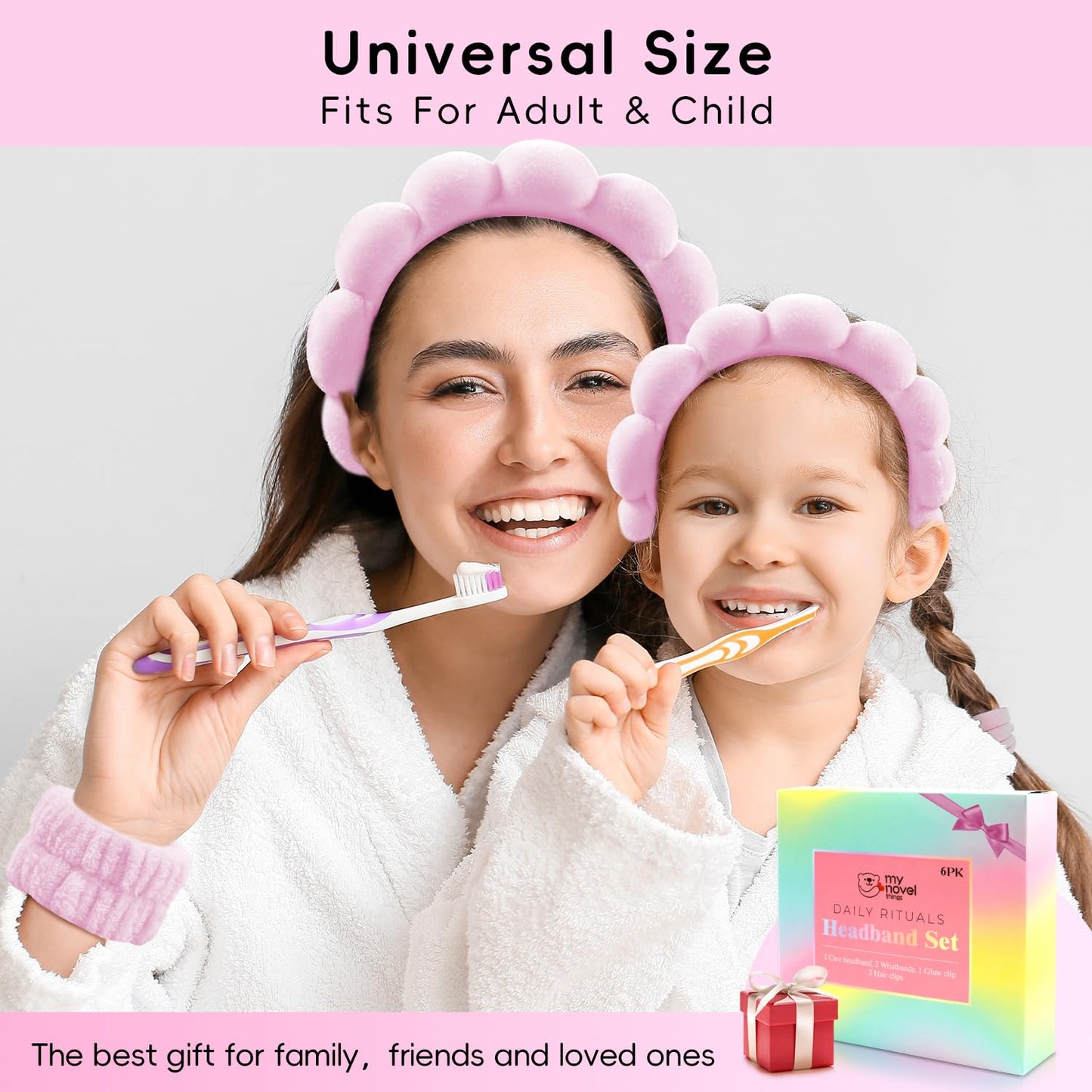 Spa Headband & Wristband Set for Washing Face – Soft Puffy Velvet Skincare Headband with Cute Hair Clips for Women & Girls, Makeup and Beauty Routine Accessory (Pink)