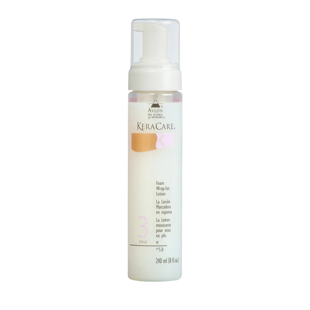 KeraCare Foam Wrap Set Lotion 8oz flexible hold styling foam for wrap sets curls and shine