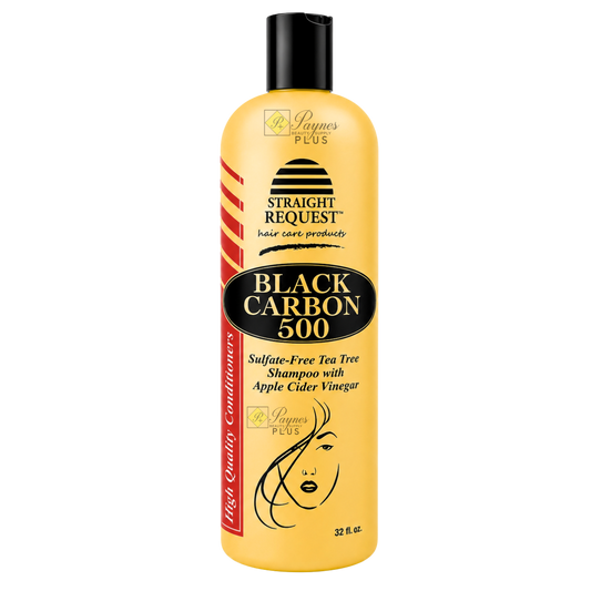 Straight Request Black Carbon 500 Shampoo, detoxifying charcoal cleanser for scalp and hair purification.