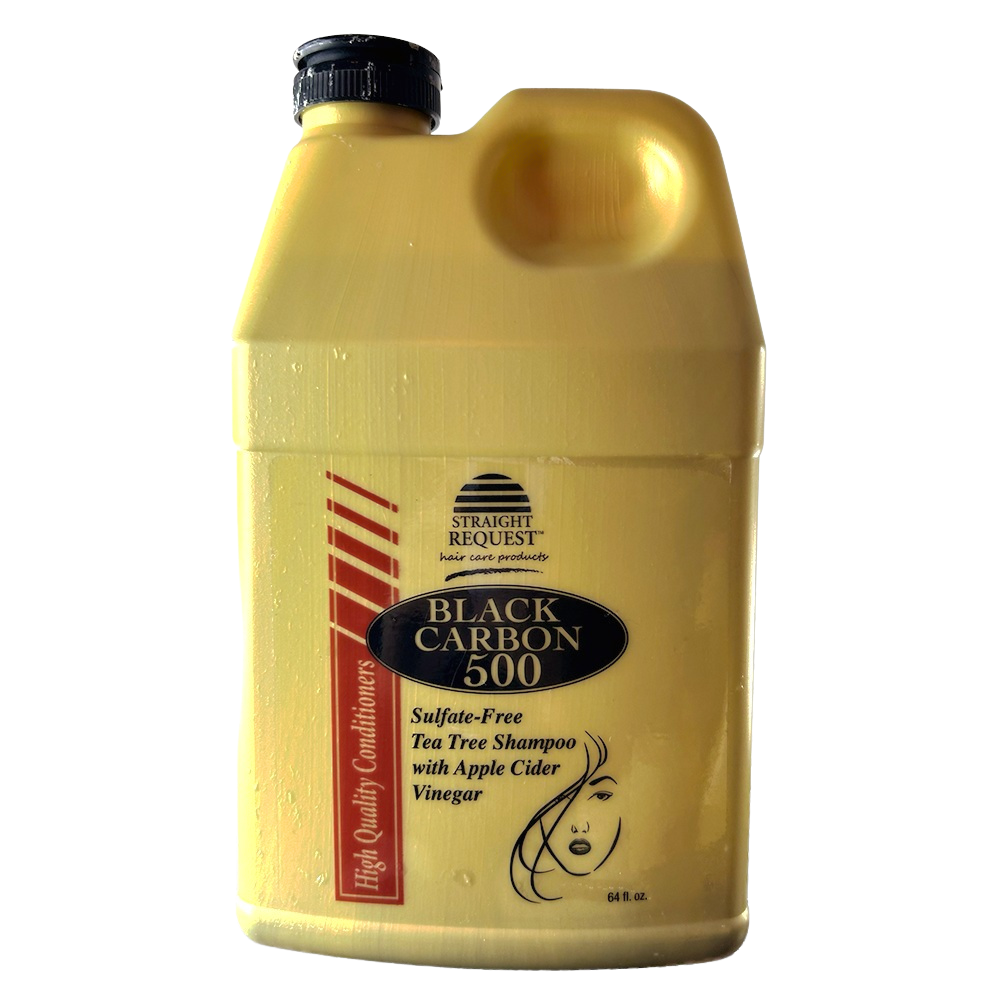 Straight Request Black Carbon 500 Shampoo, detoxifying charcoal cleanser for scalp and hair purification.