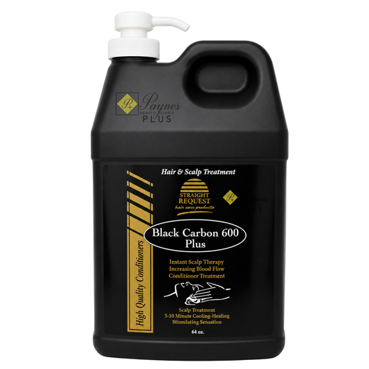 Straight Request Black Carbon 600 Plus activated charcoal detox treatment for scalp and hair purification.