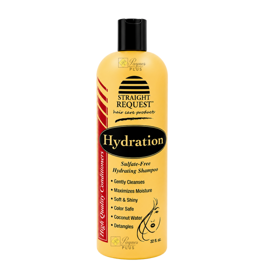Straight Request Hydration Sulfate‑Free Shampoo for dry, curly, and natural hair.