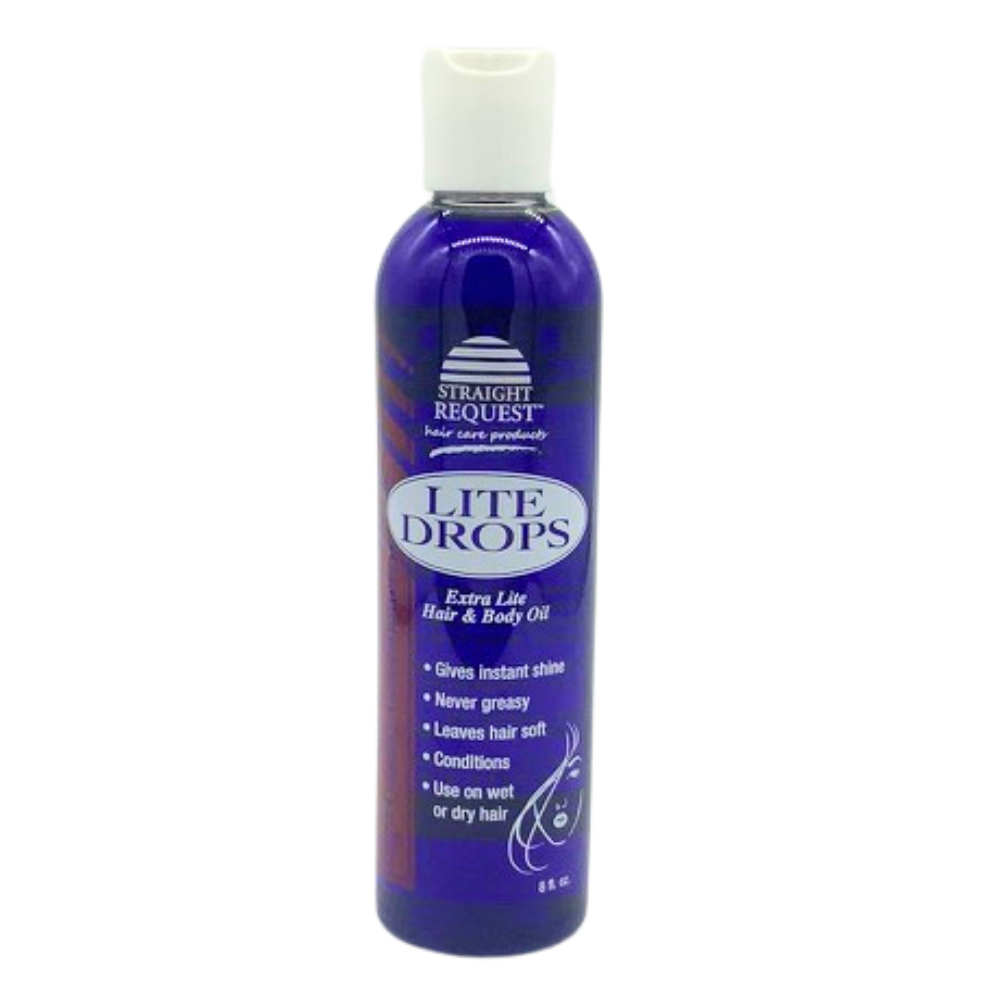 Straight Request Last Step Oil Sheen Spray BB for lightweight shine and moisture.