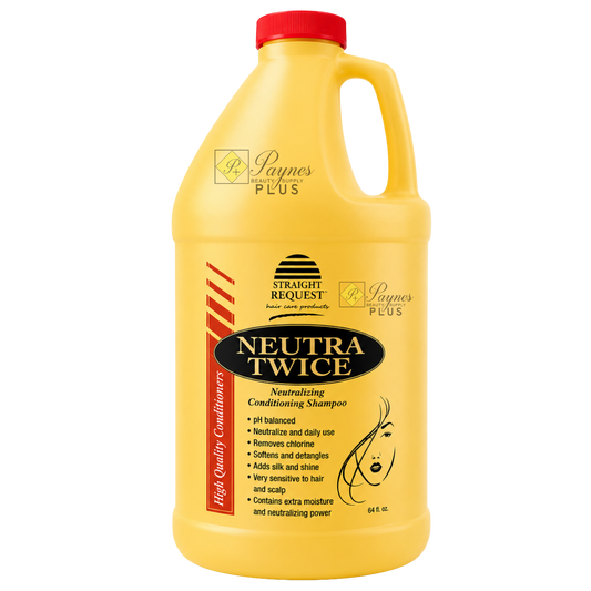 Straight Request Neutra Twice Shampoo, neutralizing and pH‑balancing cleanser for relaxed hair.