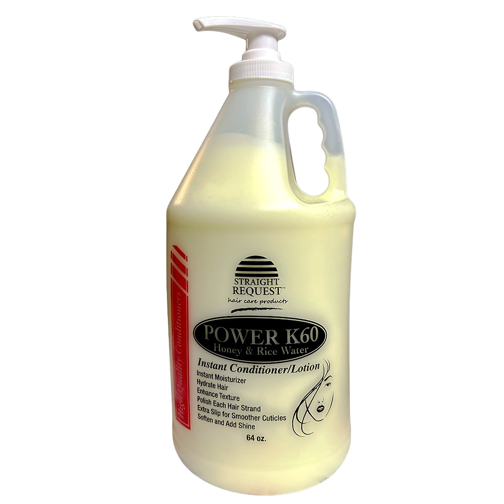 Straight Request Power K60 Gold conditioner with honey and rice water for growth and repair.