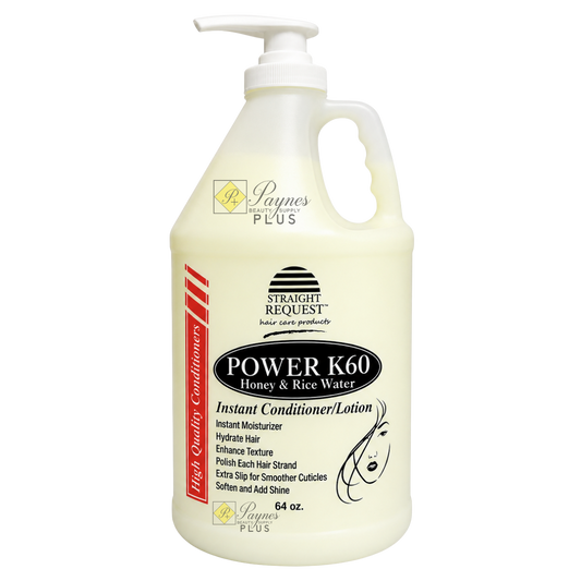 Straight Request Power K60 Gold conditioner with honey and rice water for growth and repair.