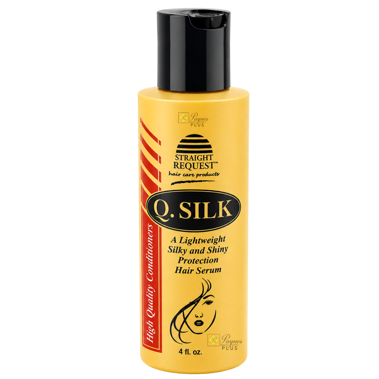 “Straight Request Q. Silk silkening hair serum for smooth, soft, frizz‑free hair.”