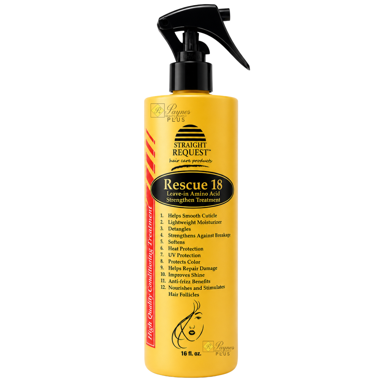 Straight Request Rescue 18 amino acid strengthening leave‑in spray for damaged hair.