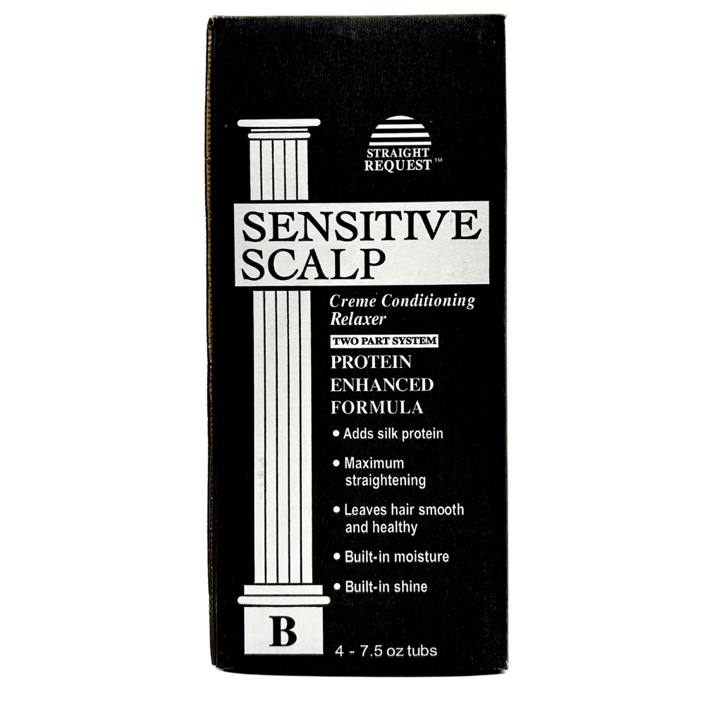 Straight Request Sensitive Scalp Moisture Enhanced Relaxer Kit for hydrating, gentle straightening on delicate scalps.