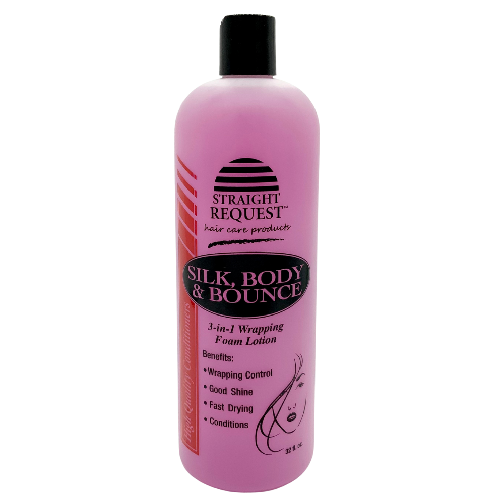 Straight Request Silk Body & Bounce lightweight styling lotion for soft, silky movement and body.