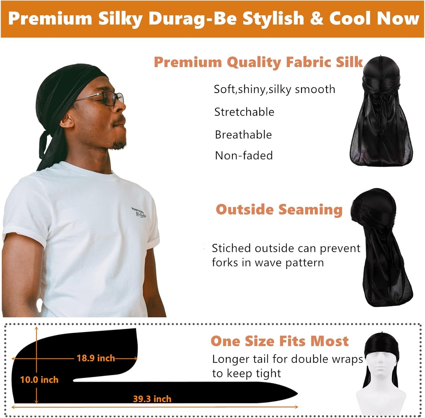 2‑Piece Matching Black Durag & Bonnet Set – Couples Hair Protection, Silky Compression & Nighttime Comfort