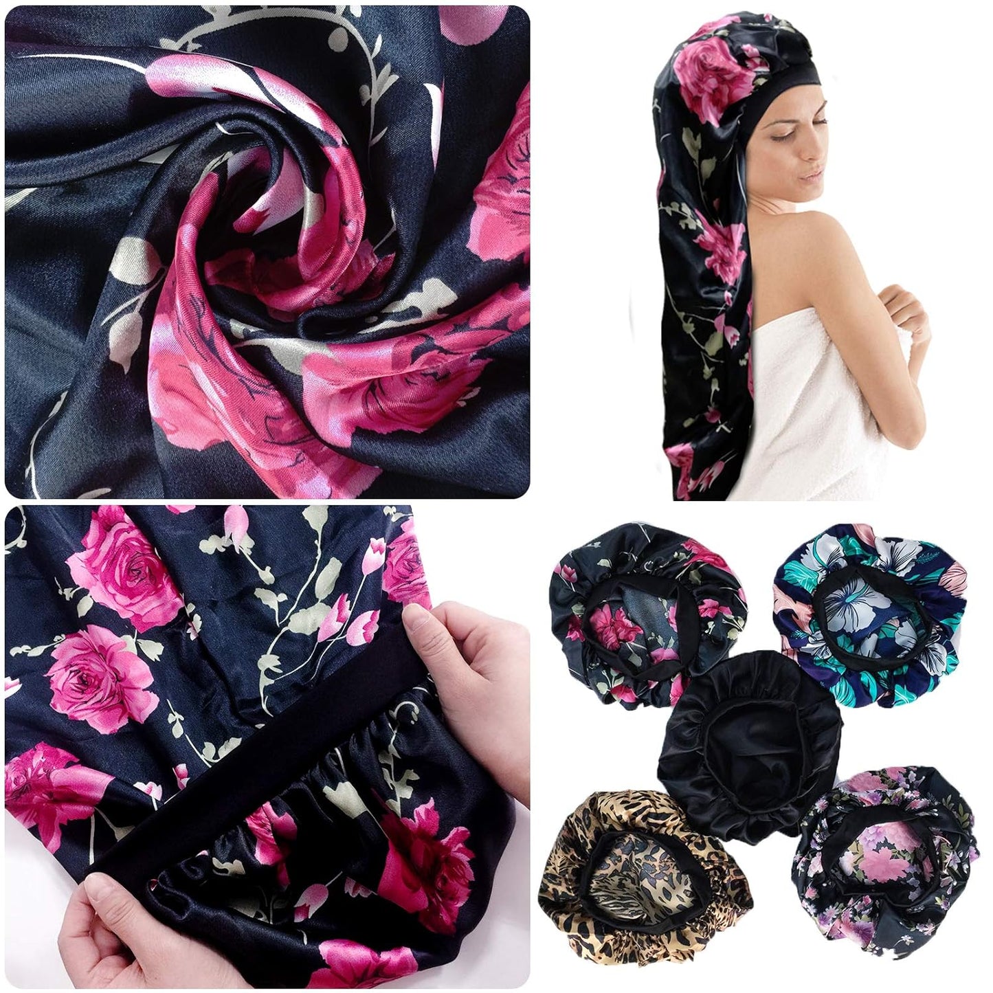2‑Pack Extra‑Large Satin Sleep Caps – 27" Long Bonnets for Braids, Locs, Curly & Natural Hair Soft No‑Slip Silky Bonnet Set for Women & Men