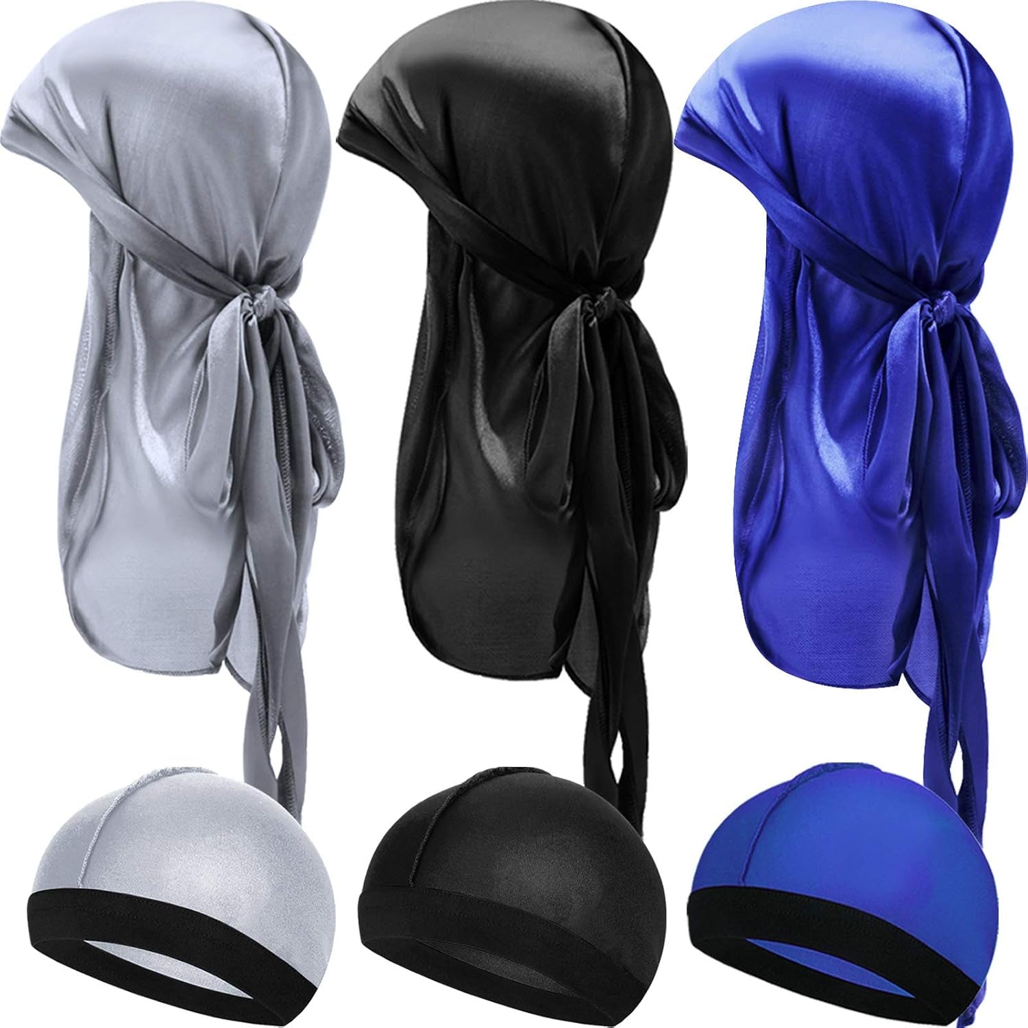6‑Piece Kids Satin Durag & Wave Cap Set – Unisex 360 Wave Headwraps with Long Tail & Wide Straps