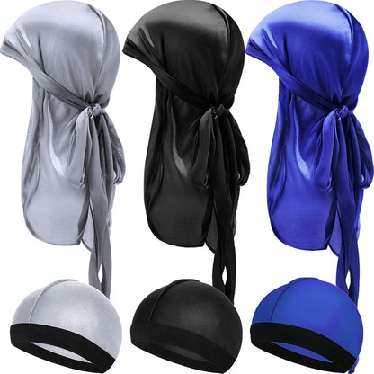 6‑Piece Kids Satin Durag & Wave Cap Set – Unisex 360 Wave Headwraps with Long Tail & Wide Straps