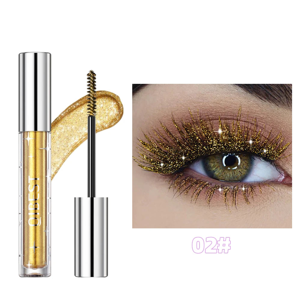 Qibest Glitter Mascara – Diamond Shine, Long‑Lasting Curl, Smudge‑Free, Easy Removal, 3 Sparkling Colors (Model Q2397)