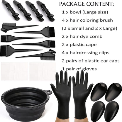 19‑Piece Hair Dye Coloring Kit – Professional Hair Coloring Bowl, Brushes, Combs, Clips, Capes & Gloves for Salon & At‑Home Use