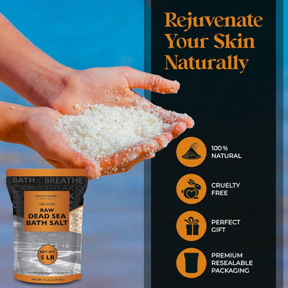Aromasong 100% Pure Dead Sea Bath Salt – Unrefined Mineral Salt with Natural Dead Sea Mud, Deep Skin Detox, Muscle Relief & Exfoliation, Resealable Bag (Unscented / Aloe Vera / Lavender)