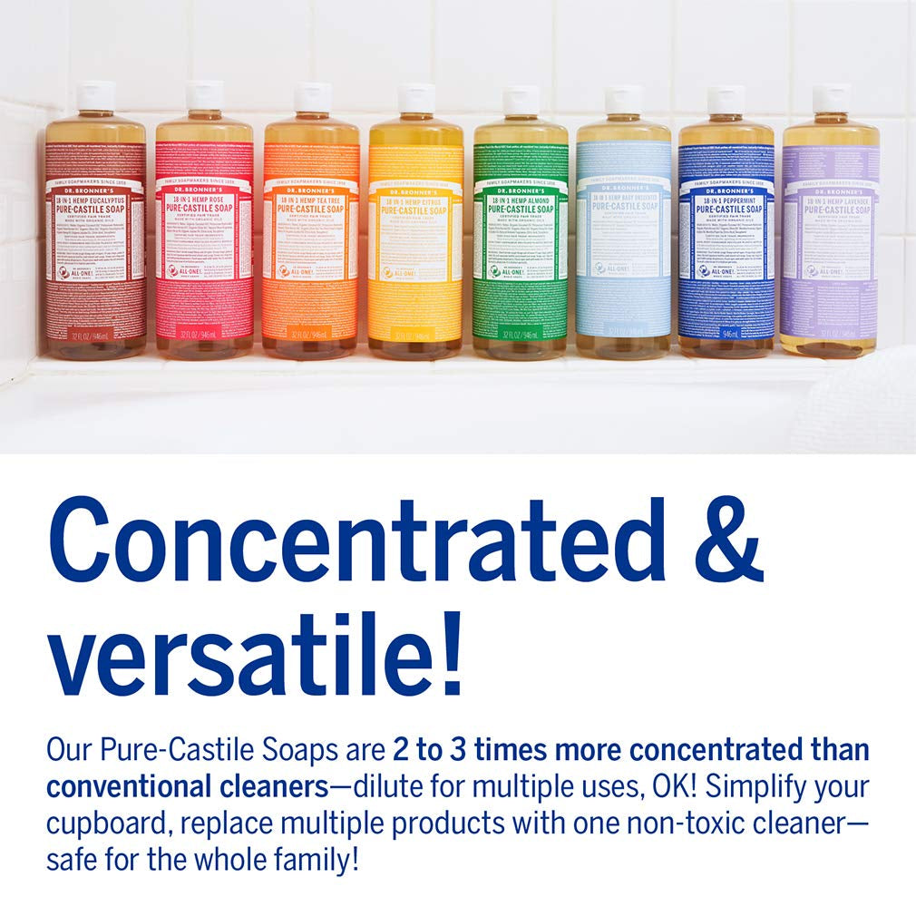 Pure Castile Liquid Soap – Citrus, 32 oz (2‑Pack) – Regenerative Organic Certified Oils, 18‑in‑1 Concentrated Soap for Body, Hair, Laundry, Pets & Dishes – Vegan & Non‑GMO