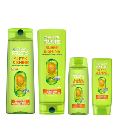Garnier Fructis Sleek & Shine Shampoo & Conditioner Set – Plant Keratin + Argan Oil, Anti‑Frizz