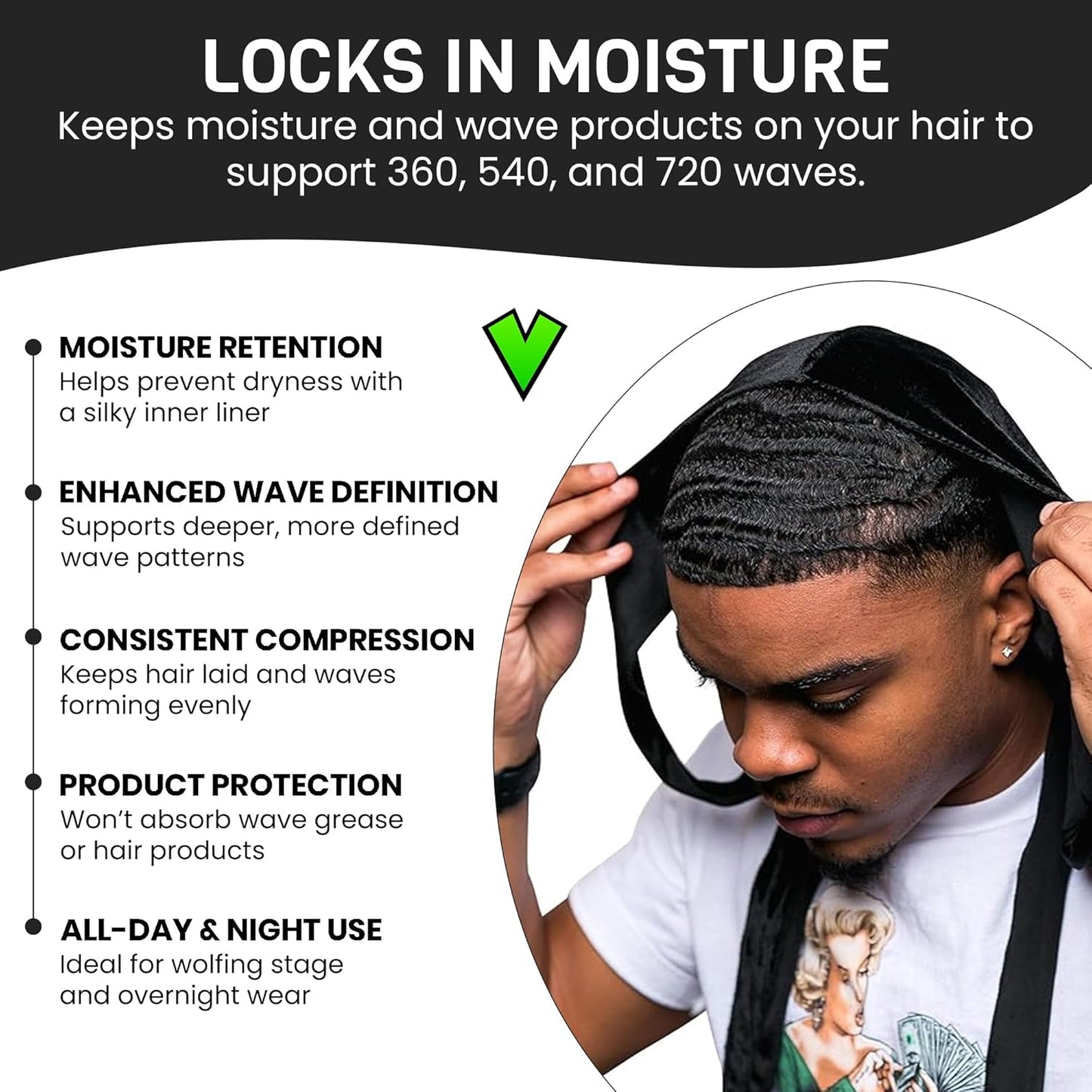 Superior Velvet Durag – Extra Long Straps, Silky Interior, Breathable Compression for 360/540/720 Waves