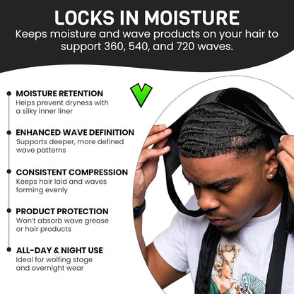 Superior Velvet Durag – Extra Long Straps, Silky Interior, Breathable Compression for 360/540/720 Waves