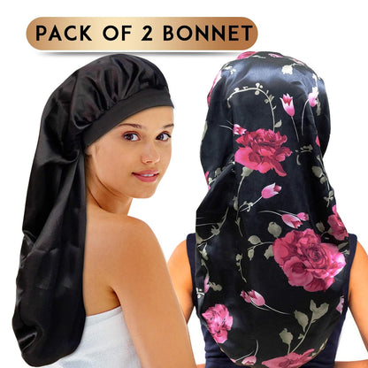 2‑Pack Extra‑Large Satin Sleep Caps – 27" Long Bonnets for Braids, Locs, Curly & Natural Hair Soft No‑Slip Silky Bonnet Set for Women & Men