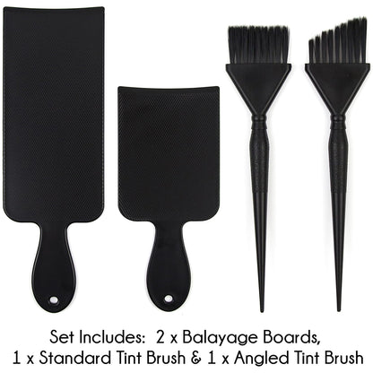 Professional Balayage Board & Brush Set – 4‑Piece Kit with Short & Long Paddles, Straight & Angled Brushes, Feathered Bristles for Precision Hair Painting, Highlights & Ombre