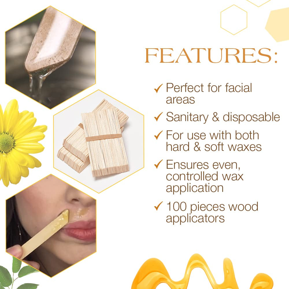 GiGi Small Accu Edge Wooden Wax Applicators – 100‑Count Precision Angled Sticks for Facial, Bikini & Body Waxing