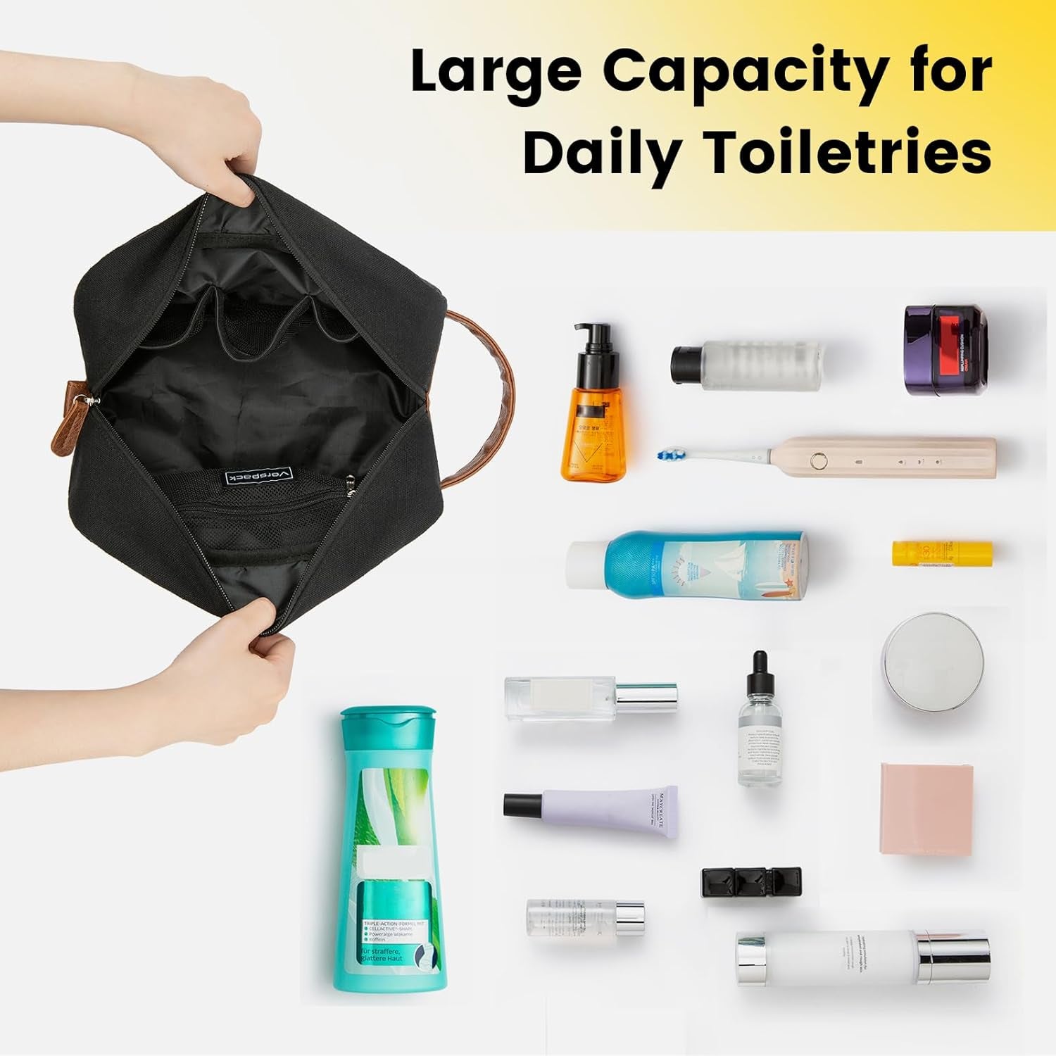 Hanging Travel Toiletry Bag for Men – Water‑Resistant Canvas Shaving Bag with Large Capacity & Multiple Compartments (Black)