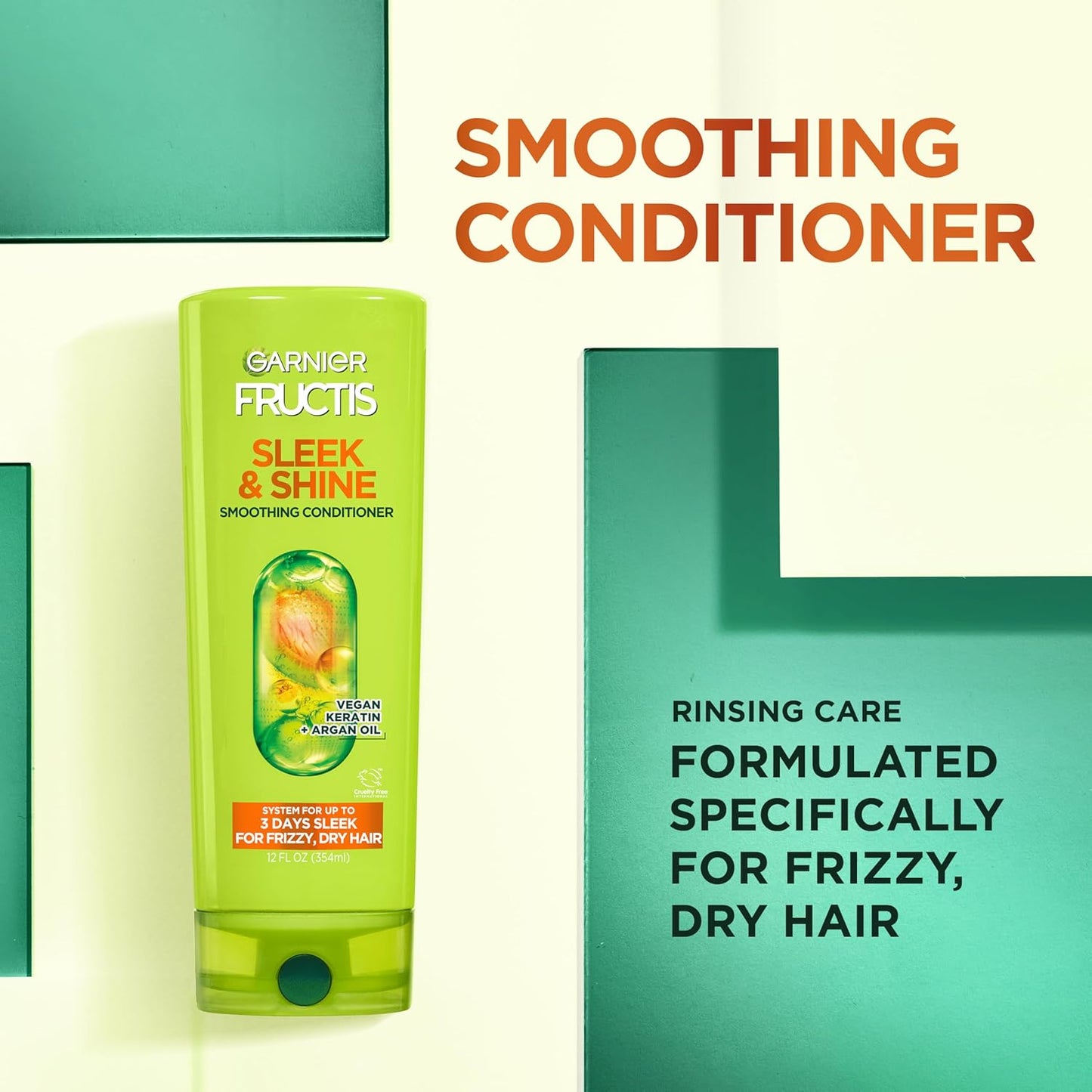 Garnier Fructis Sleek & Shine Shampoo & Conditioner Set – Plant Keratin + Argan Oil, Anti‑Frizz