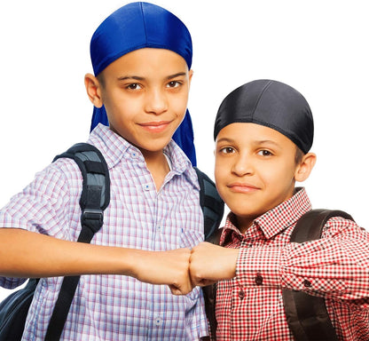 6‑Piece Kids Satin Durag & Wave Cap Set – Unisex 360 Wave Headwraps with Long Tail & Wide Straps