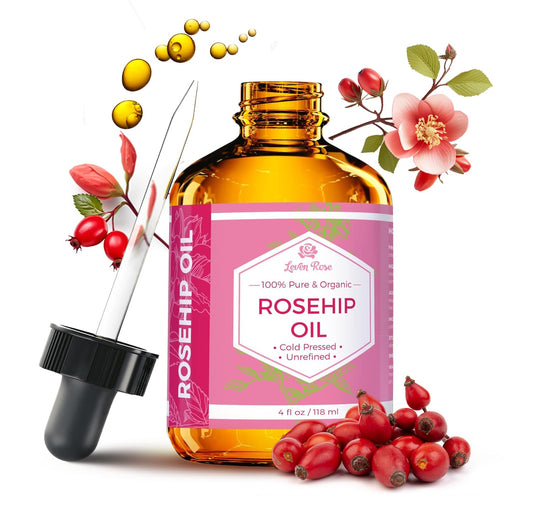 Pure Rosehip Seed Oil for Face & Body – Unrefined, Cold‑Pressed Rosehip Oil, Nighttime Moisturizer for Hair, Skin & Nails, 4 oz