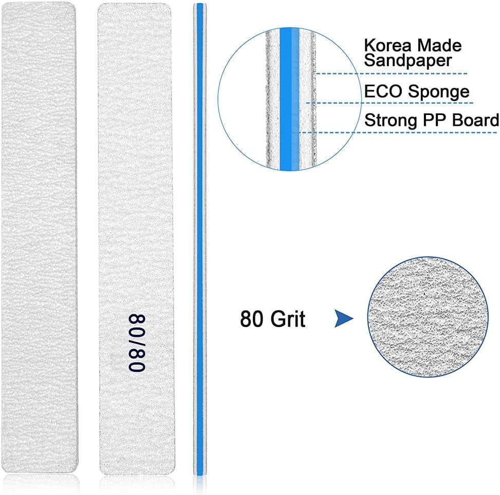 12‑Pack Professional 80/80 Grit Nail Files – Super Coarse Washable Emery Boards for Acrylic & Poly Gel Nails