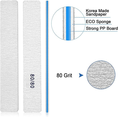 12‑Pack Professional 80/80 Grit Nail Files – Super Coarse Washable Emery Boards for Acrylic & Poly Gel Nails