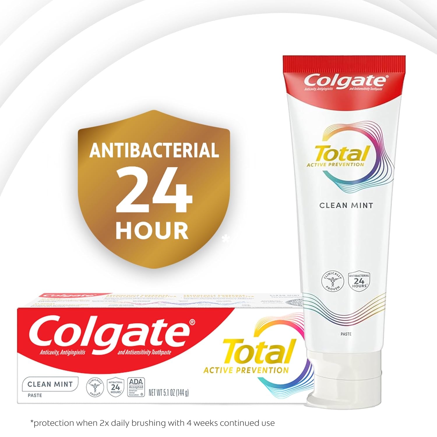 Total Active Prevention Clean Mint Toothpaste – Anticavity Fluoride, Plaque‑Fighting Formula, 4‑Pack (5.1 oz Each)