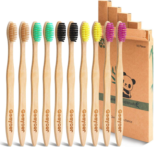 Eco‑Friendly Bamboo Toothbrushes – 10‑Pack Biodegradable Wooden Toothbrushes with Medium‑Firm Bristles, Sustainable Bulk Oral Care Set