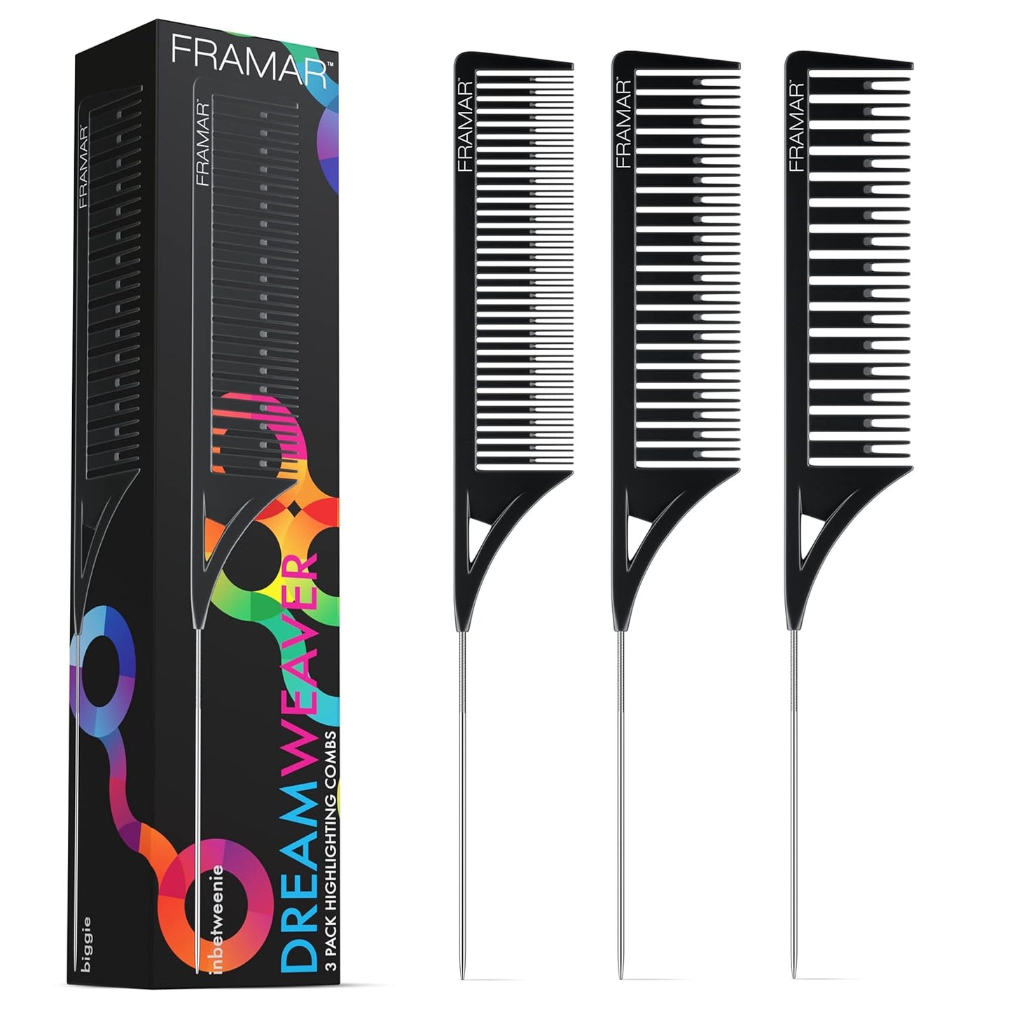 Dreamweaver Highlight Comb Set – Professional Foiling & Parting Combs for Hair Highlighting, Precision Highlighting Combs with Parting Tip (3‑Pack, Black)