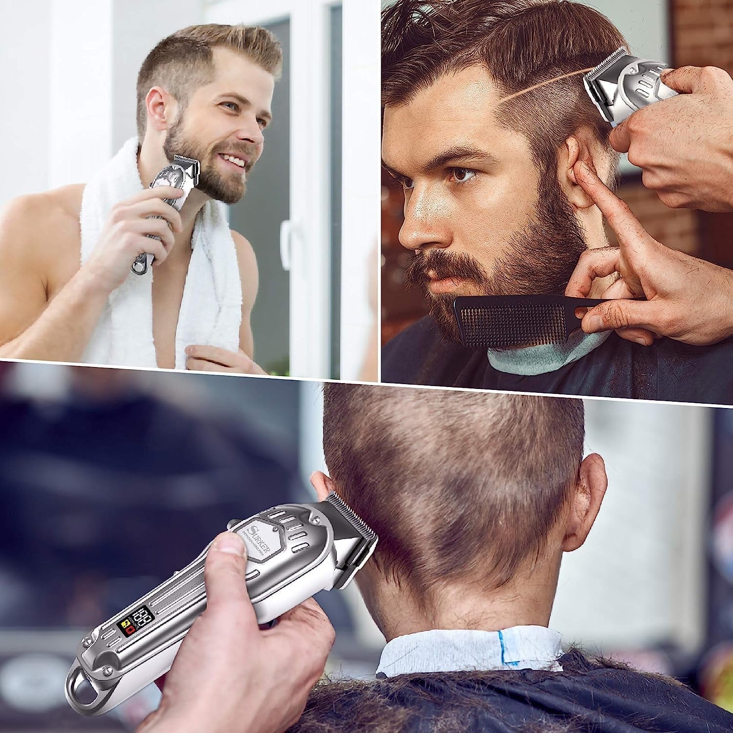 Professional Men’s Hair Clippers – Corded/Cordless Rechargeable Hair Trimmer Kit with LED Display