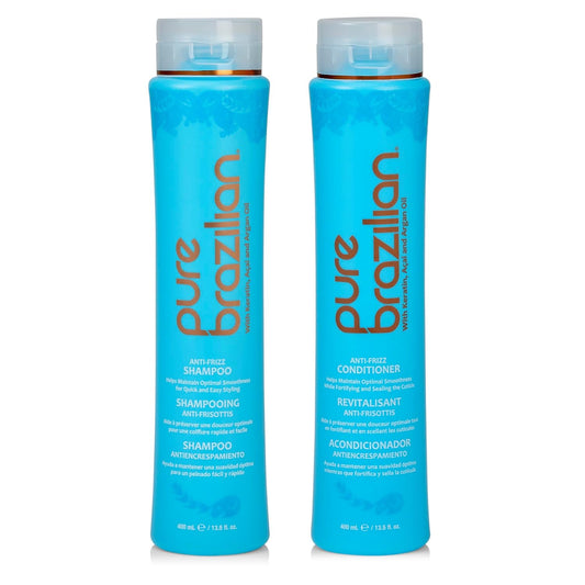 Pure Brazilian Anti‑Frizz Daily Shampoo & Conditioner Duo – Keratin, Argan Oil & Acai for Smooth, Shiny, Color‑Safe Hair (13.5 oz Each)