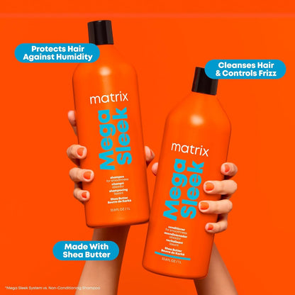 Matrix Mega Sleek Shampoo & Conditioner – Shea Butter Anti‑Frizz System for Coarse, Unruly, Humidity‑Prone Hair