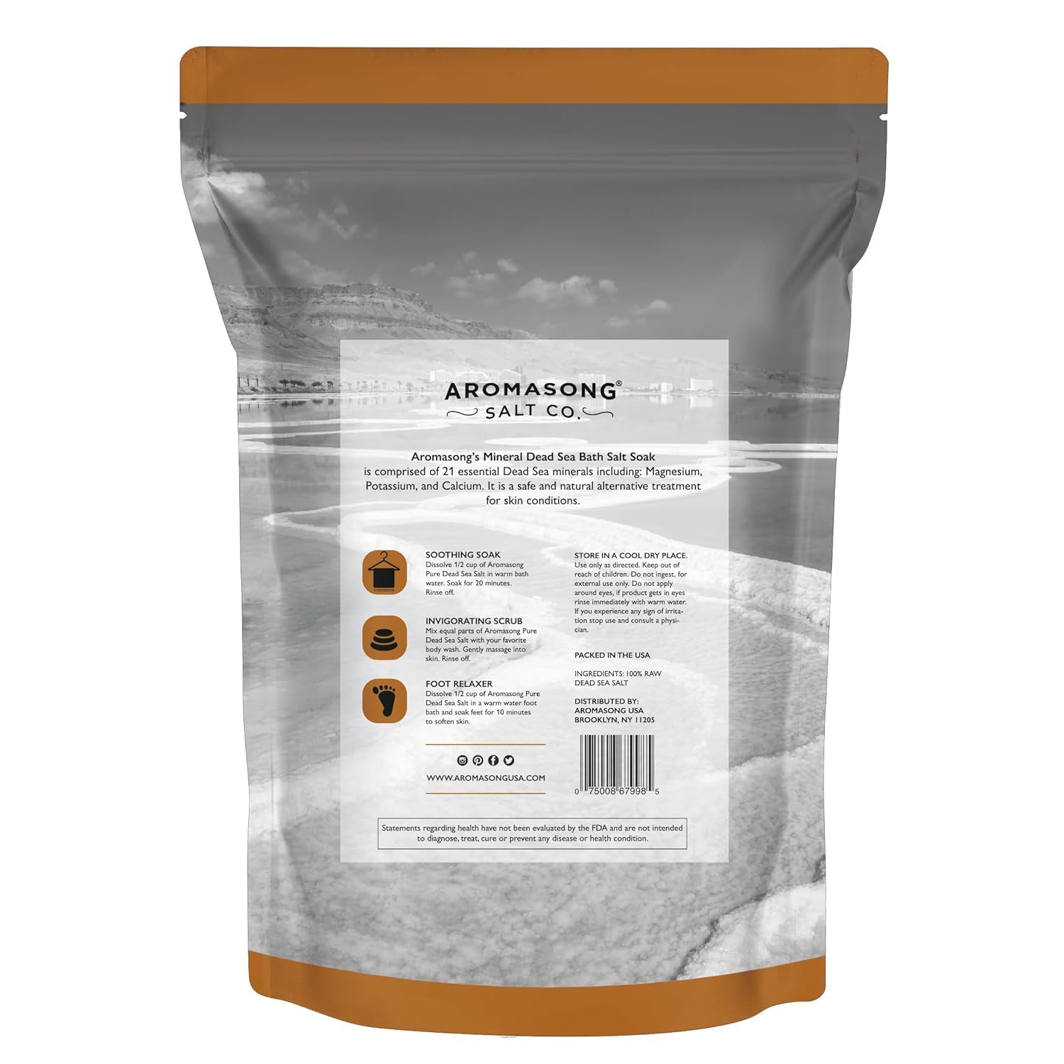 Aromasong 100% Pure Dead Sea Bath Salt – Unrefined Mineral Salt with Natural Dead Sea Mud, Deep Skin Detox, Muscle Relief & Exfoliation, Resealable Bag (Unscented / Aloe Vera / Lavender)