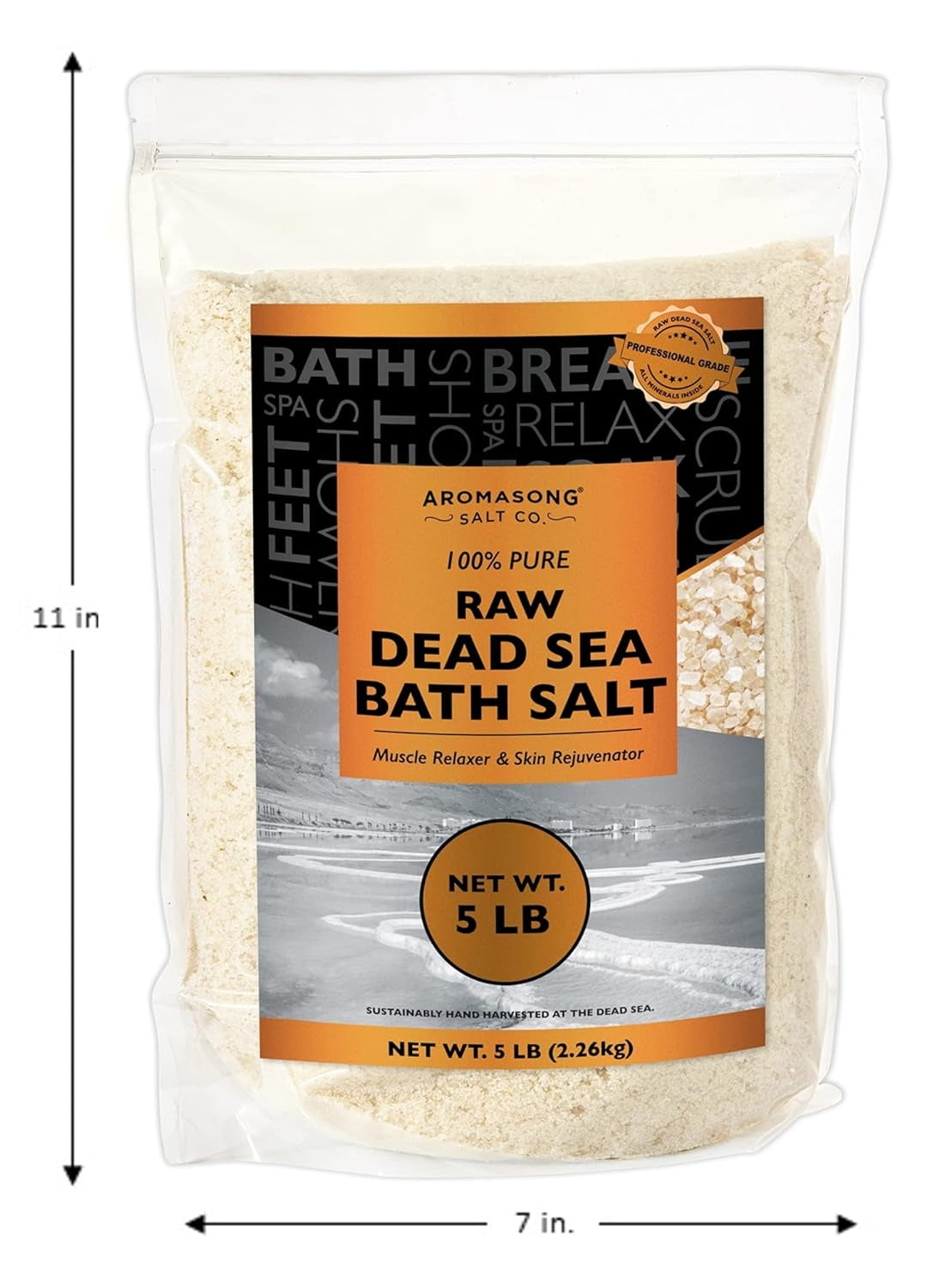 Aromasong 100% Pure Dead Sea Bath Salt – Unrefined Mineral Salt with Natural Dead Sea Mud, Deep Skin Detox, Muscle Relief & Exfoliation, Resealable Bag (Unscented / Aloe Vera / Lavender)