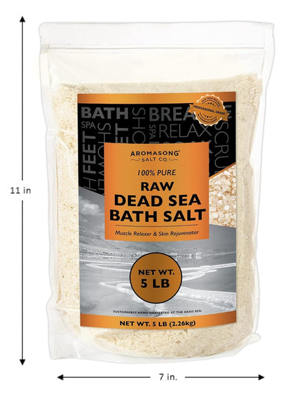 Aromasong 100% Pure Dead Sea Bath Salt – Unrefined Mineral Salt with Natural Dead Sea Mud, Deep Skin Detox, Muscle Relief & Exfoliation, Resealable Bag (Unscented / Aloe Vera / Lavender)