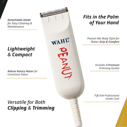 Peanut Corded Trimmer - Compact, Lightweight Powerful Rotary Motor Grooming Tool, with 4 Trimming Guides and Accessories