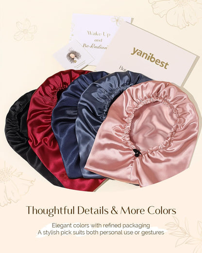 Premium Satin Bonnet with Adjustable Drawstring – Long Silky Sleep Cap for Curly, Wavy, Natural Hair  No‑Slip, Soft Elastic, Moisture‑Locking Night Bonnet