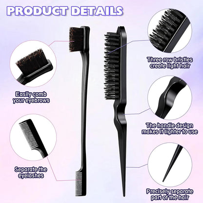 12‑Piece Hair Styling Tool Set – Double‑Sided Edge Brushes, Teasing Brushes, Rat Tail Combs & Duckbill Clips for Edges, Parting & Salon Styling
